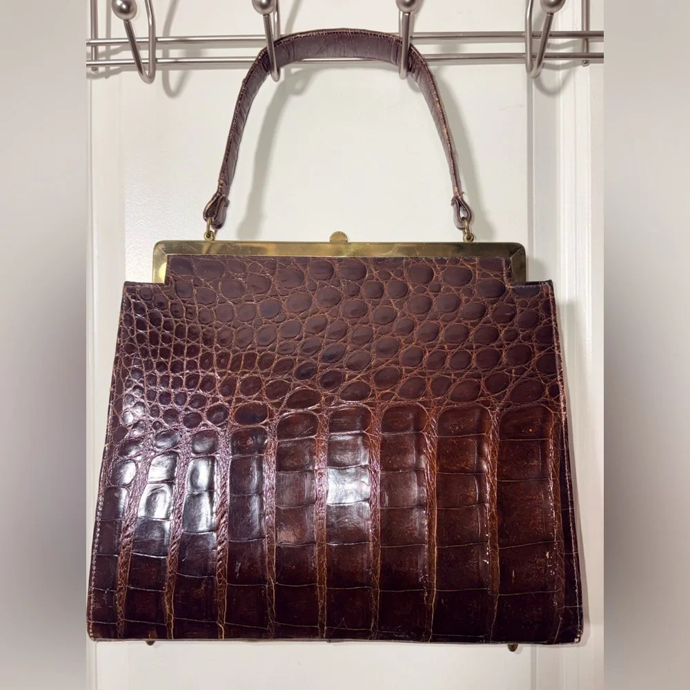 Vintage Vassar Genuine Alligator Satchel Handbag Brown - Picture 5 of 16